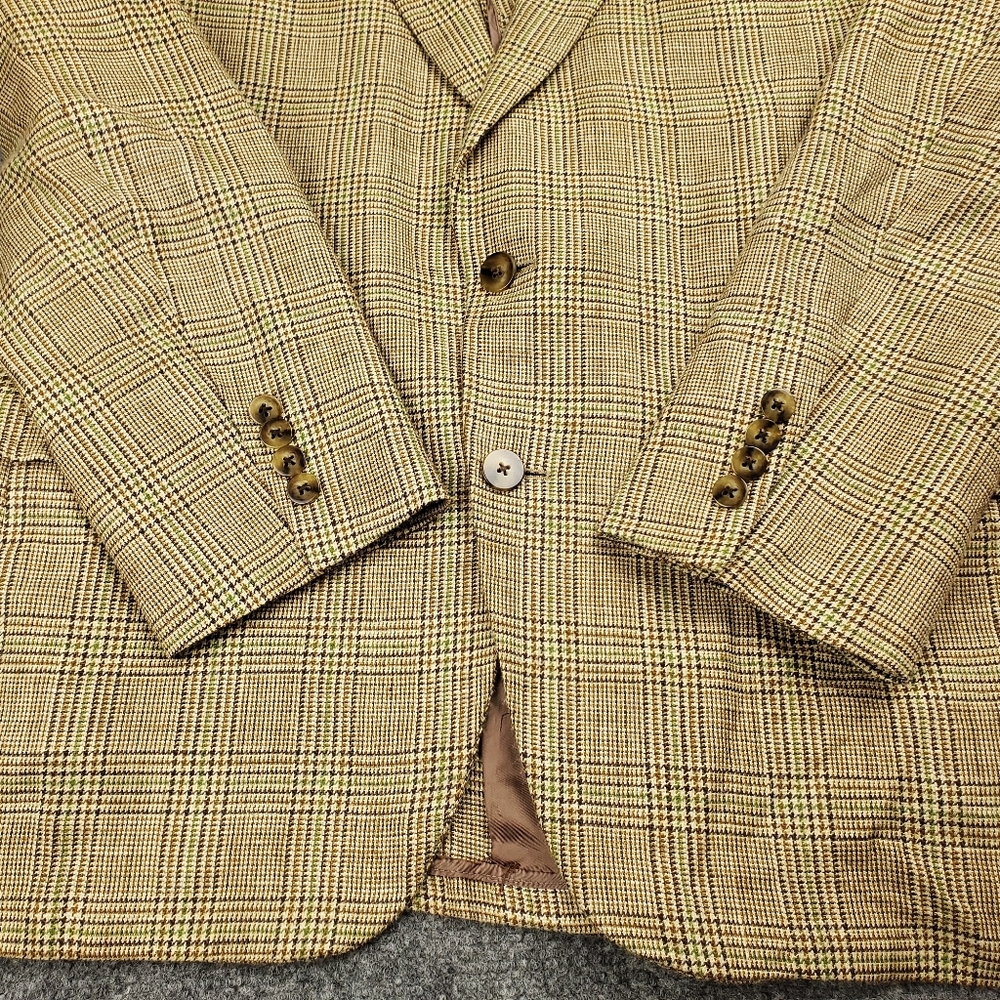 Paul Stuart Blazer Mens 43S Wool Silk Linen Houndstooth Plaid Scottish Tweed - Picture 9 of 14
